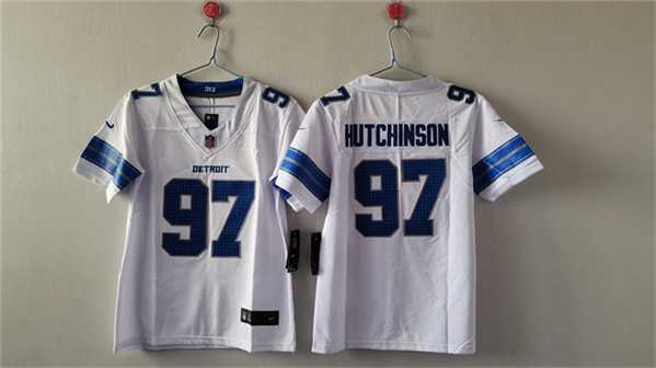 Womens Detroit Lions #97 Aidan Hutchinson White Vapor Stitched Jersey